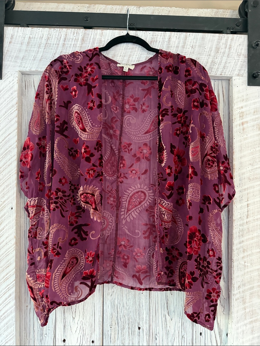 Umgee Sheer Paisley & Floral Velvet Burnout Kimono - Plum